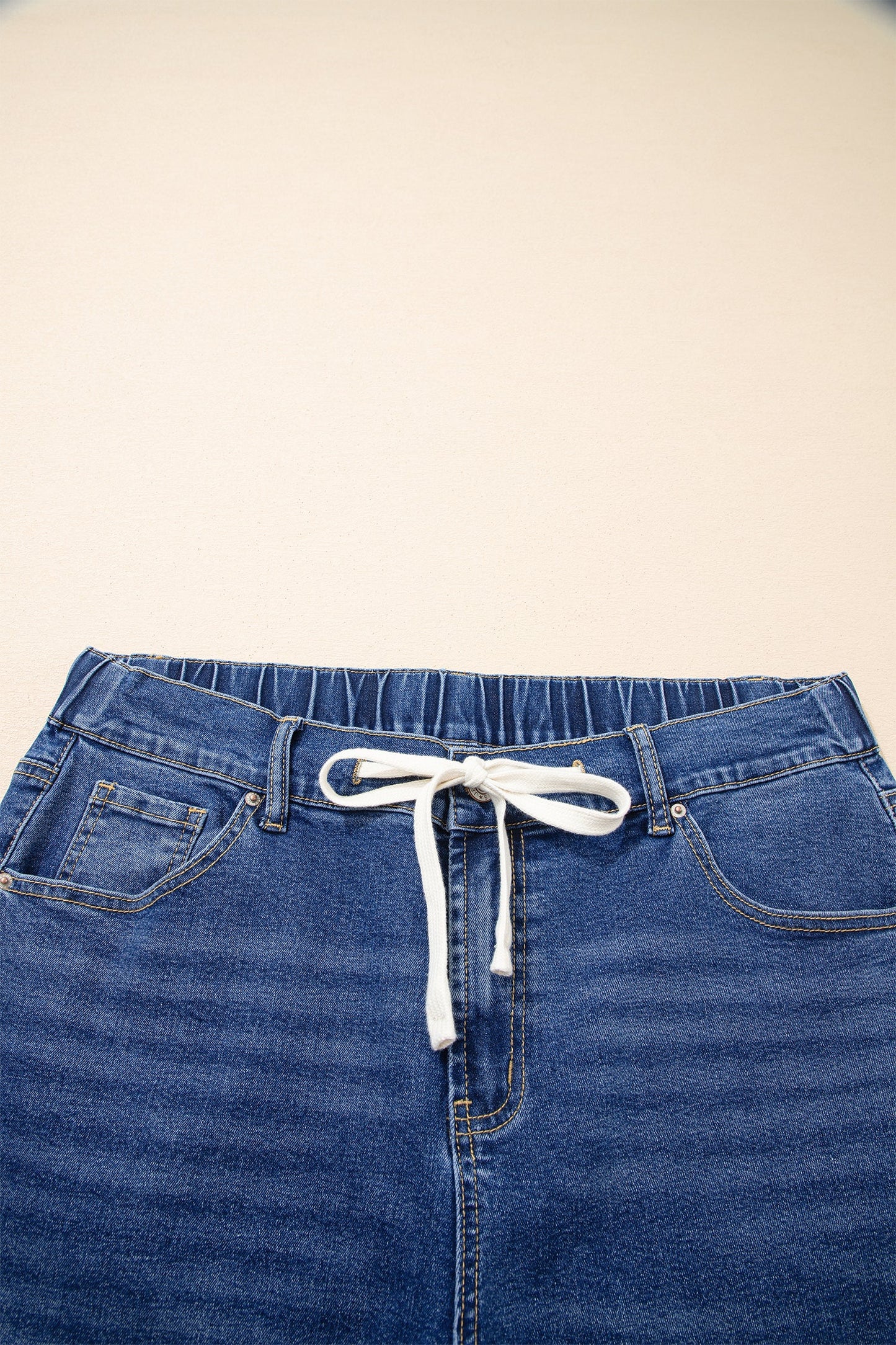High Rise Lace Tie Whiskered Jeans
