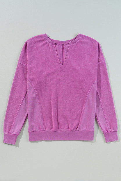 Notched Collar Drop Shoulder Sweatshirt Top