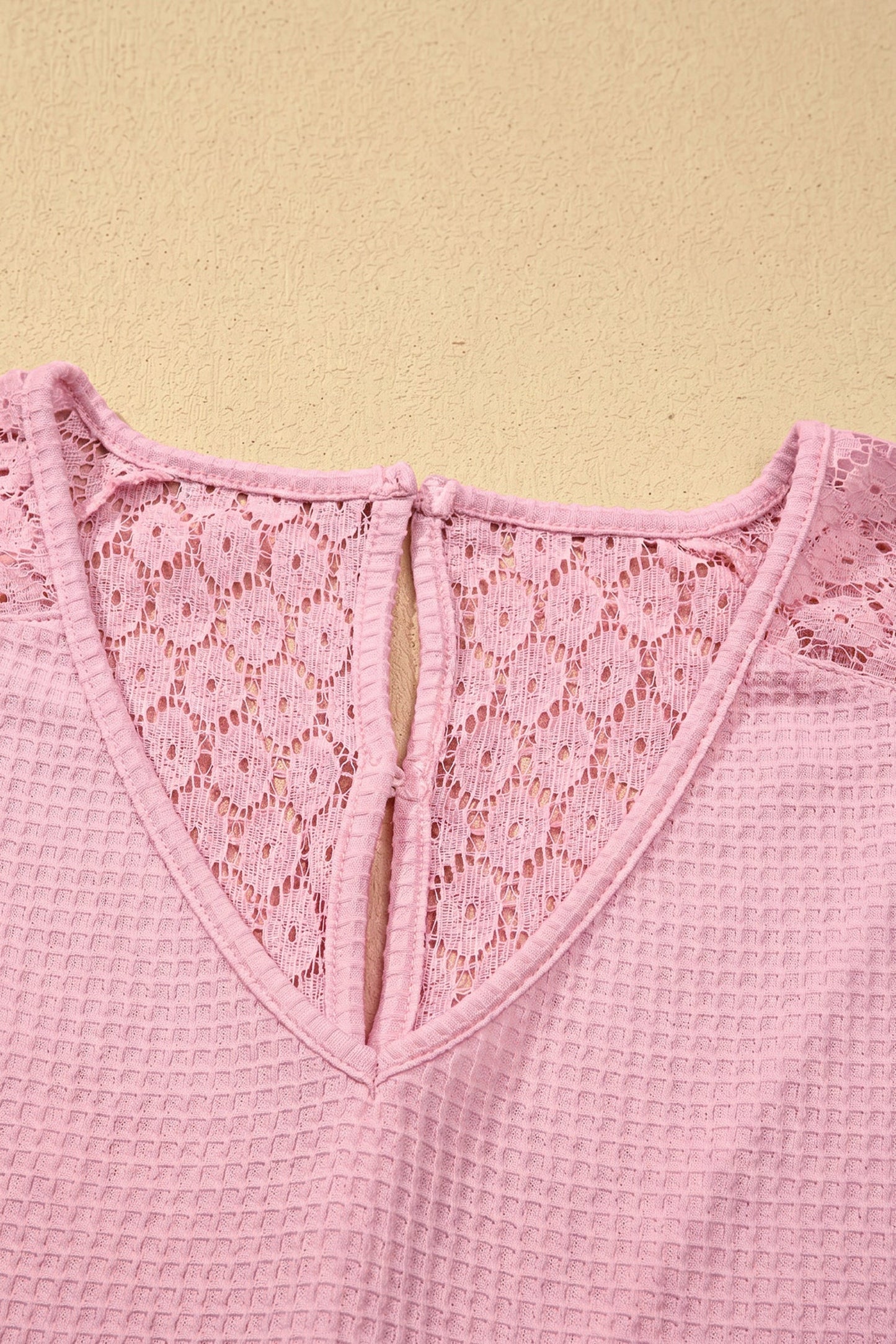 Waffle Knit Lace Cutout Blouse