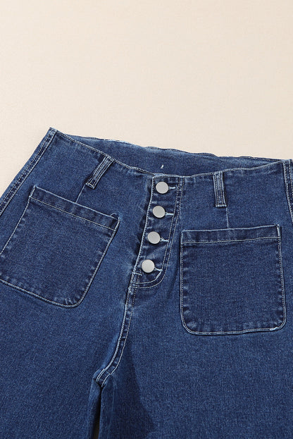 Button Wide Leg Cropped Jeans
