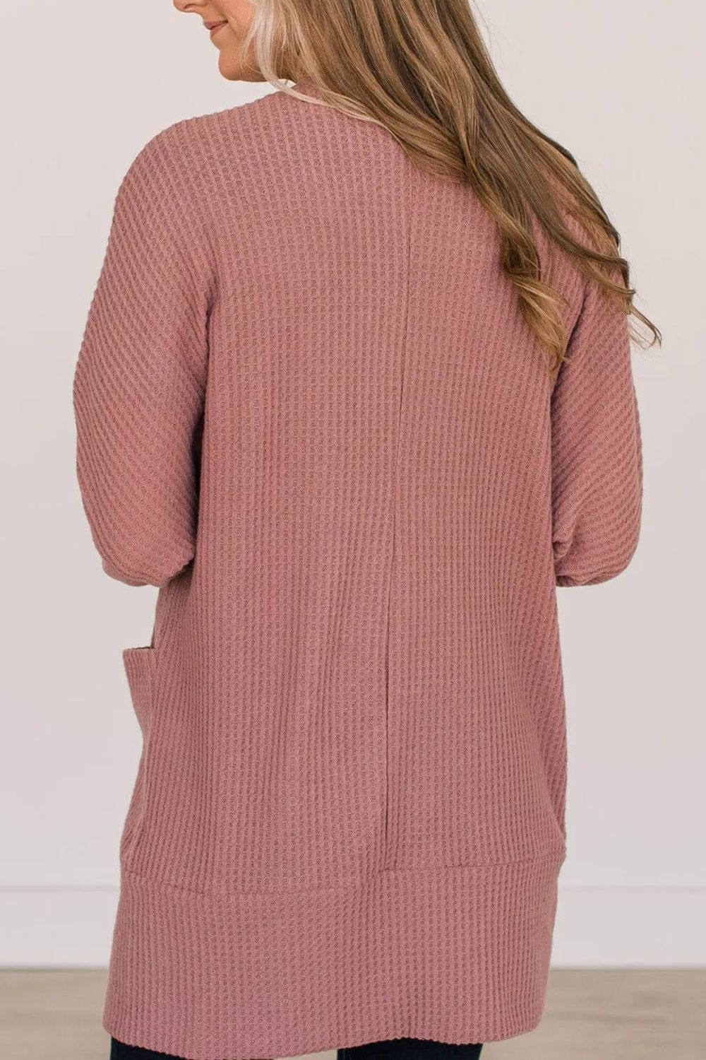 Open Front Waffle Long Sleeve Cardigan
