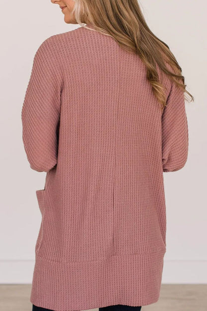 Open Front Waffle Long Sleeve Cardigan