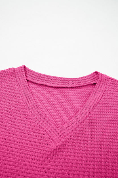 V-Neck Waffle Short Sleeve Top