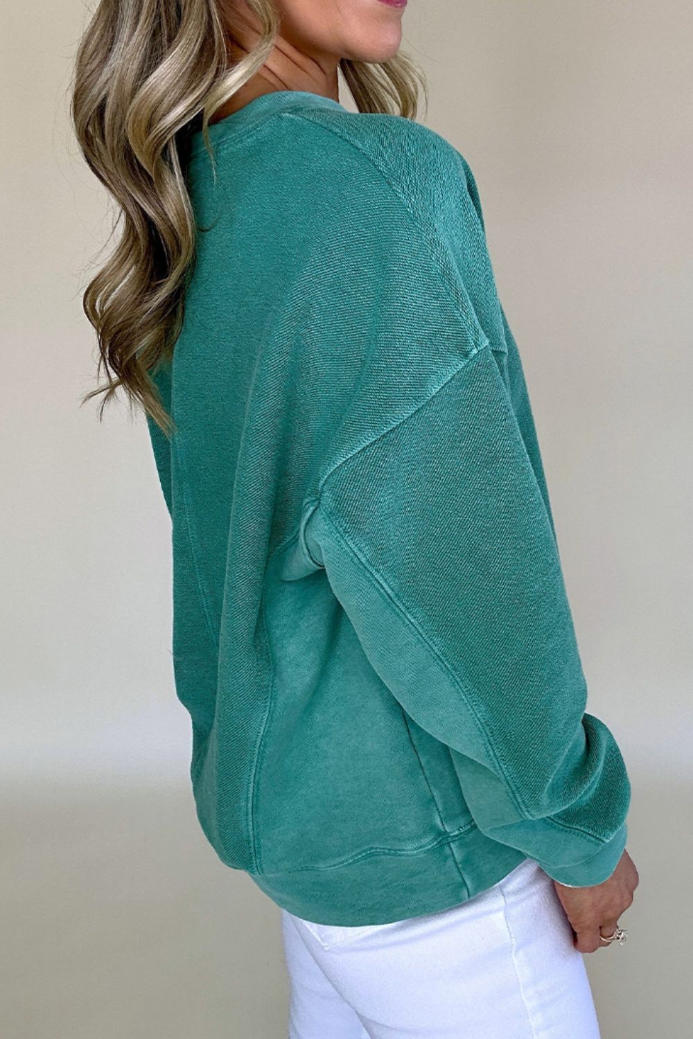 Notched Collar Drop Shoulder Sweatshirt Top