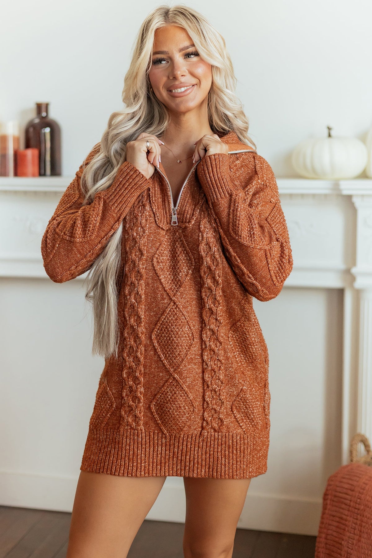 Cable Knit Drop Shoulder Sweater Dress