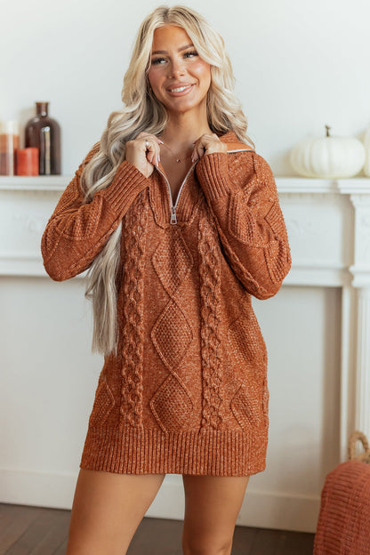 Cable Knit Drop Shoulder Sweater Dress