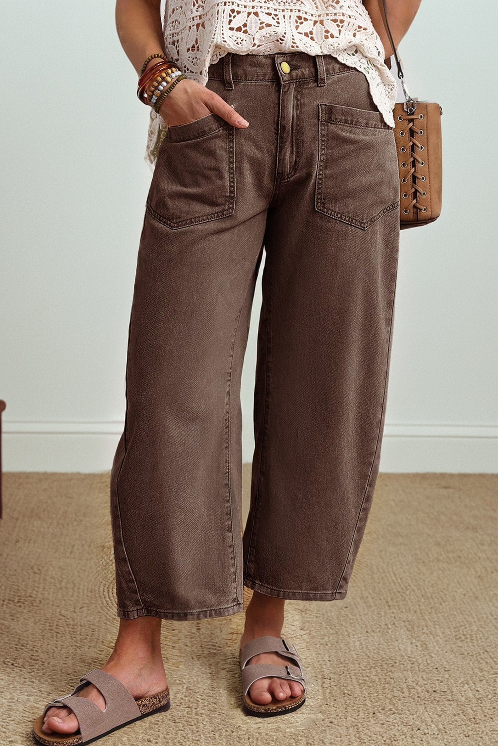 Coffee Ankle Barrel Jeans