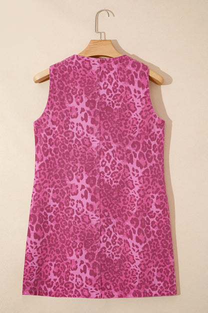 Pattern Pink Sleeveless Casual Denim Dress