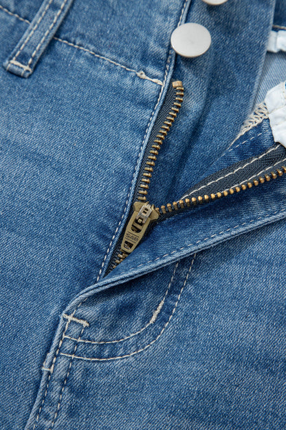 Sky Wash Cuffed Barrel Jeans