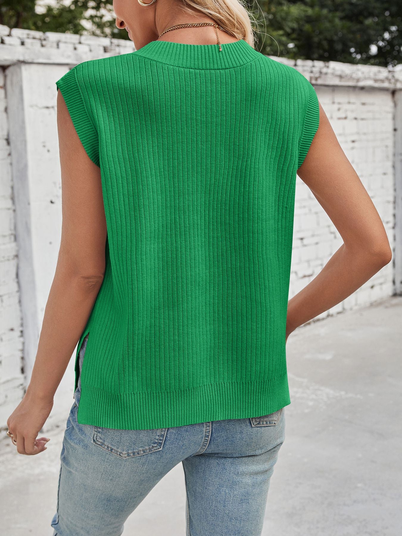 Sleeveless V-Neck Knitted Sweater Vest