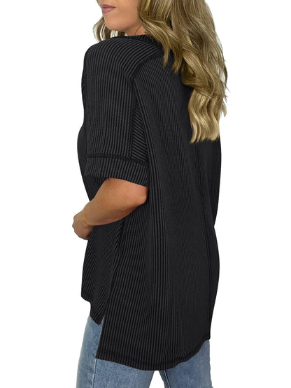 Cord Ribbed V-Neck Top