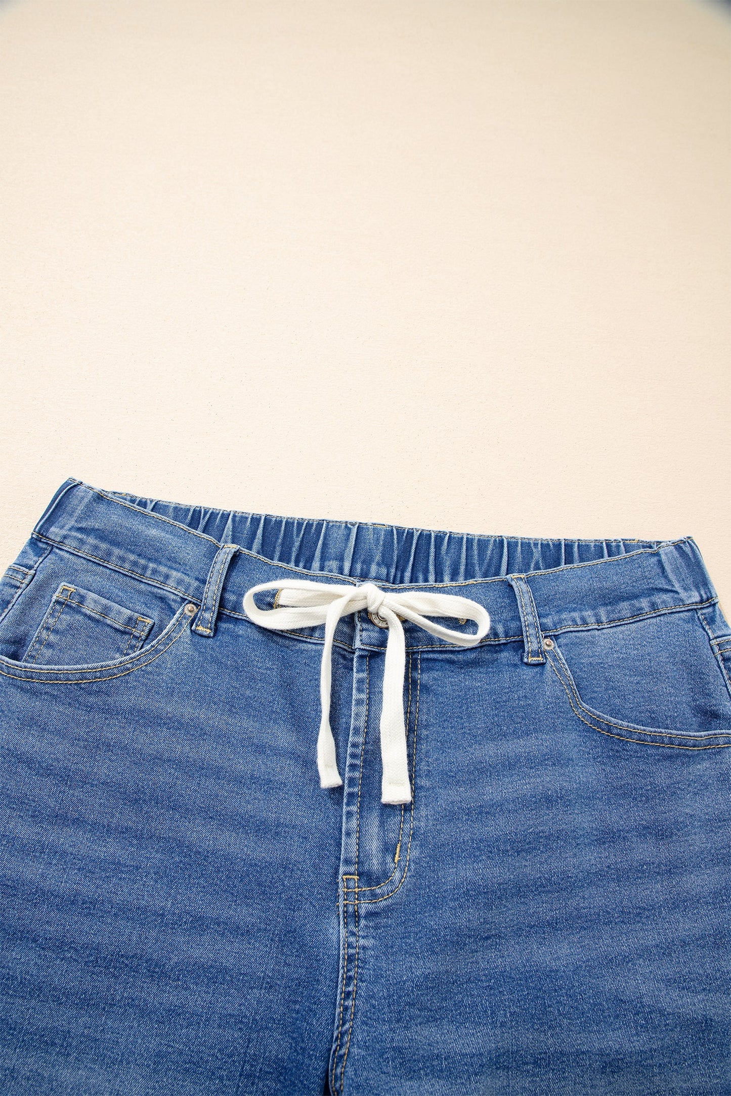 High Rise Lace Tie Whiskered Jeans
