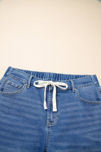 High Rise Lace Tie Whiskered Jeans