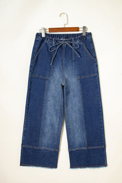 Fray Hem Wide Leg Denim Pants