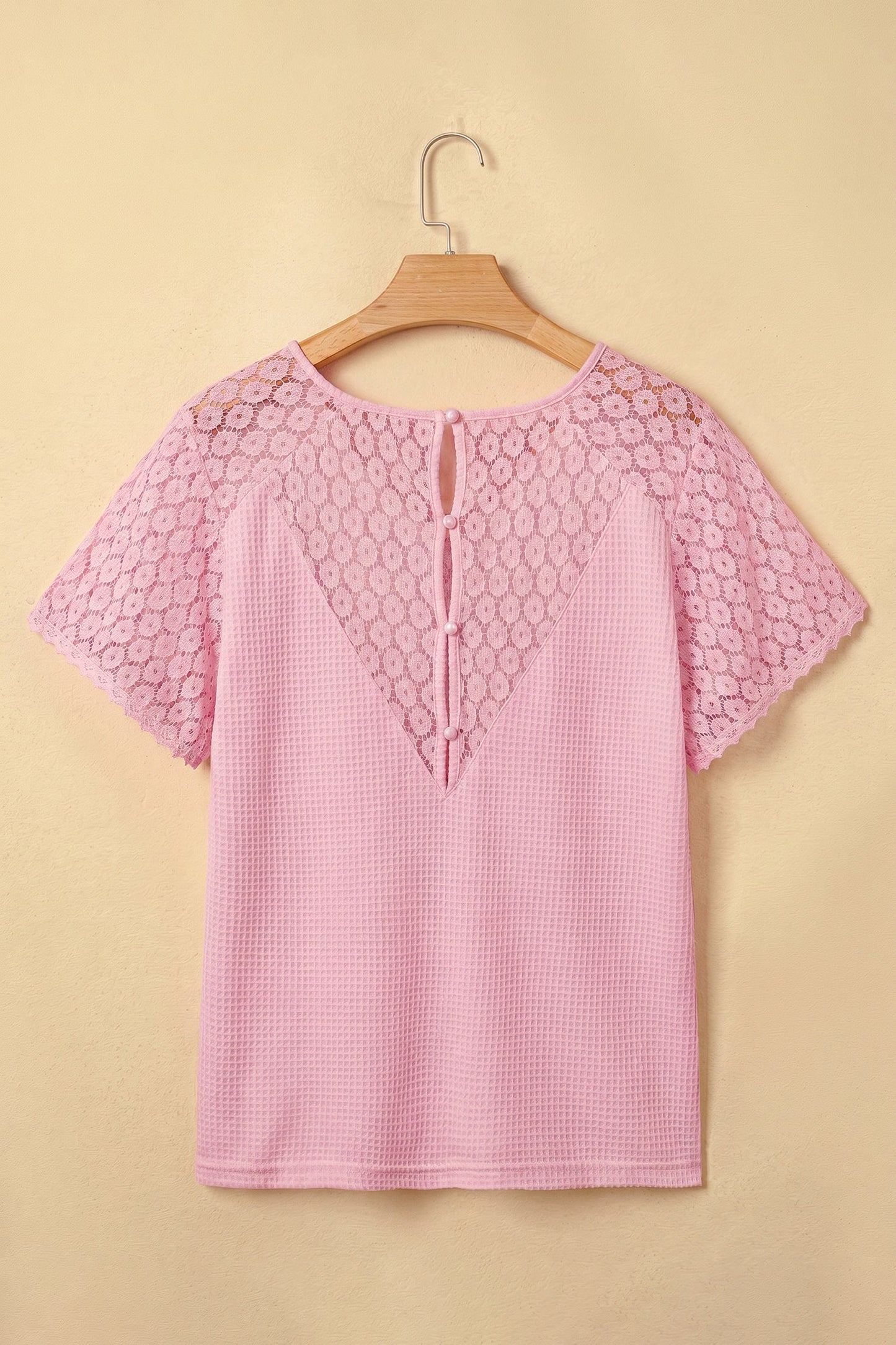 Waffle Knit Lace Cutout Blouse