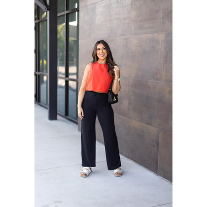 Black Wide Straight Leg Full Length Pants