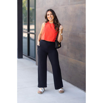 Black Wide Straight Leg Full Length Pants