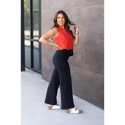 Black Wide Straight Leg Full Length Pants