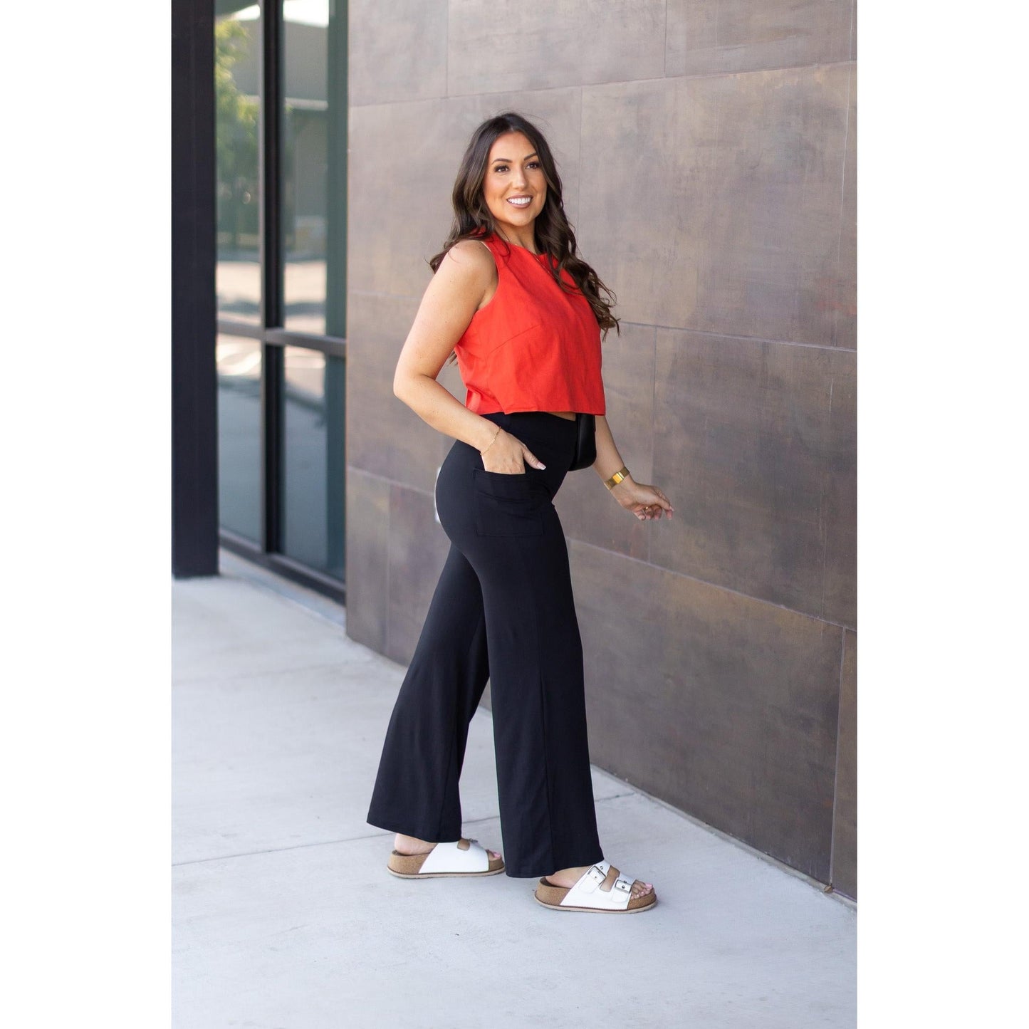 Black Wide Straight Leg Full Length Pants