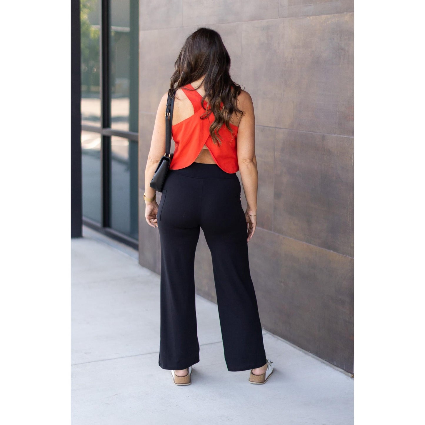 Black Wide Straight Leg Full Length Pants