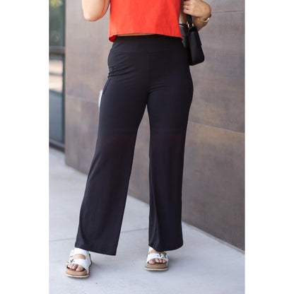 Black Wide Straight Leg Full Length Pants