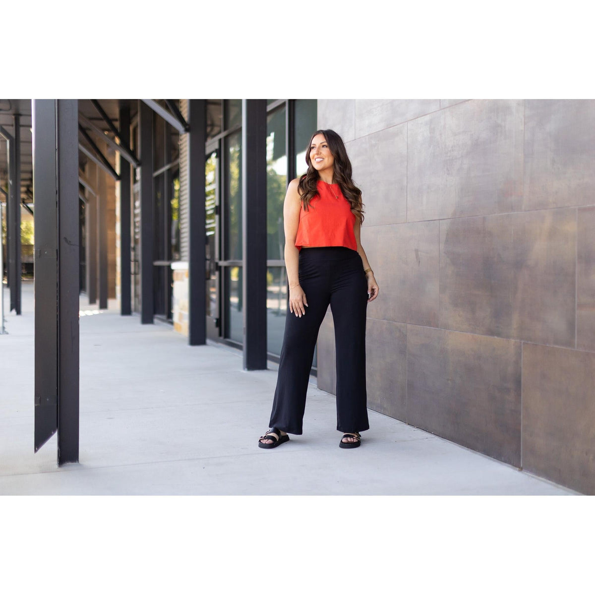 Black Wide Straight Leg Full Length Pants