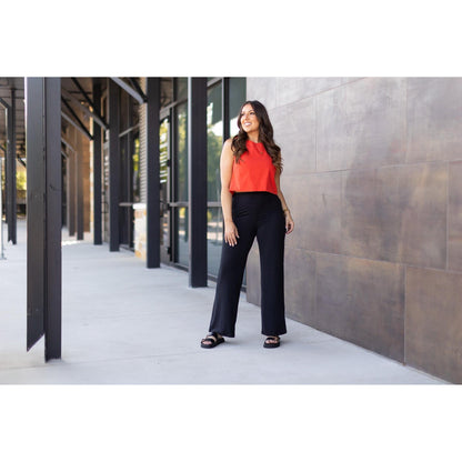 Black Wide Straight Leg Full Length Pants