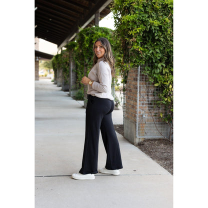 Black Wide Leg Pocket Fleece Lined Pants