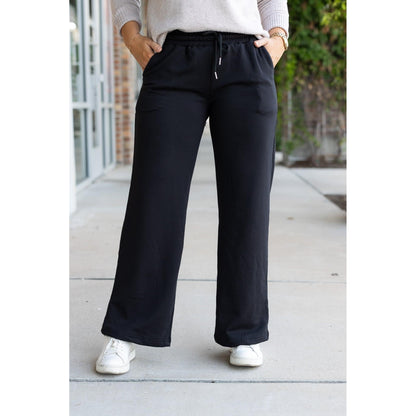 Black Wide Leg Pocket Fleece Lined Pants