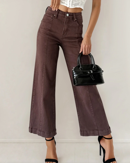Seamed Center Wide Leg Denim Pants Sandalwood
