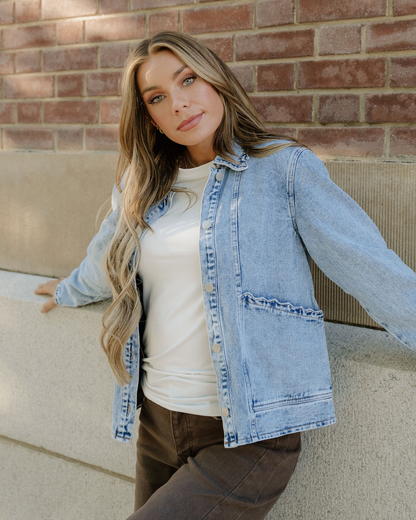 Scallop Trim Mineral Washed Denim Jacket