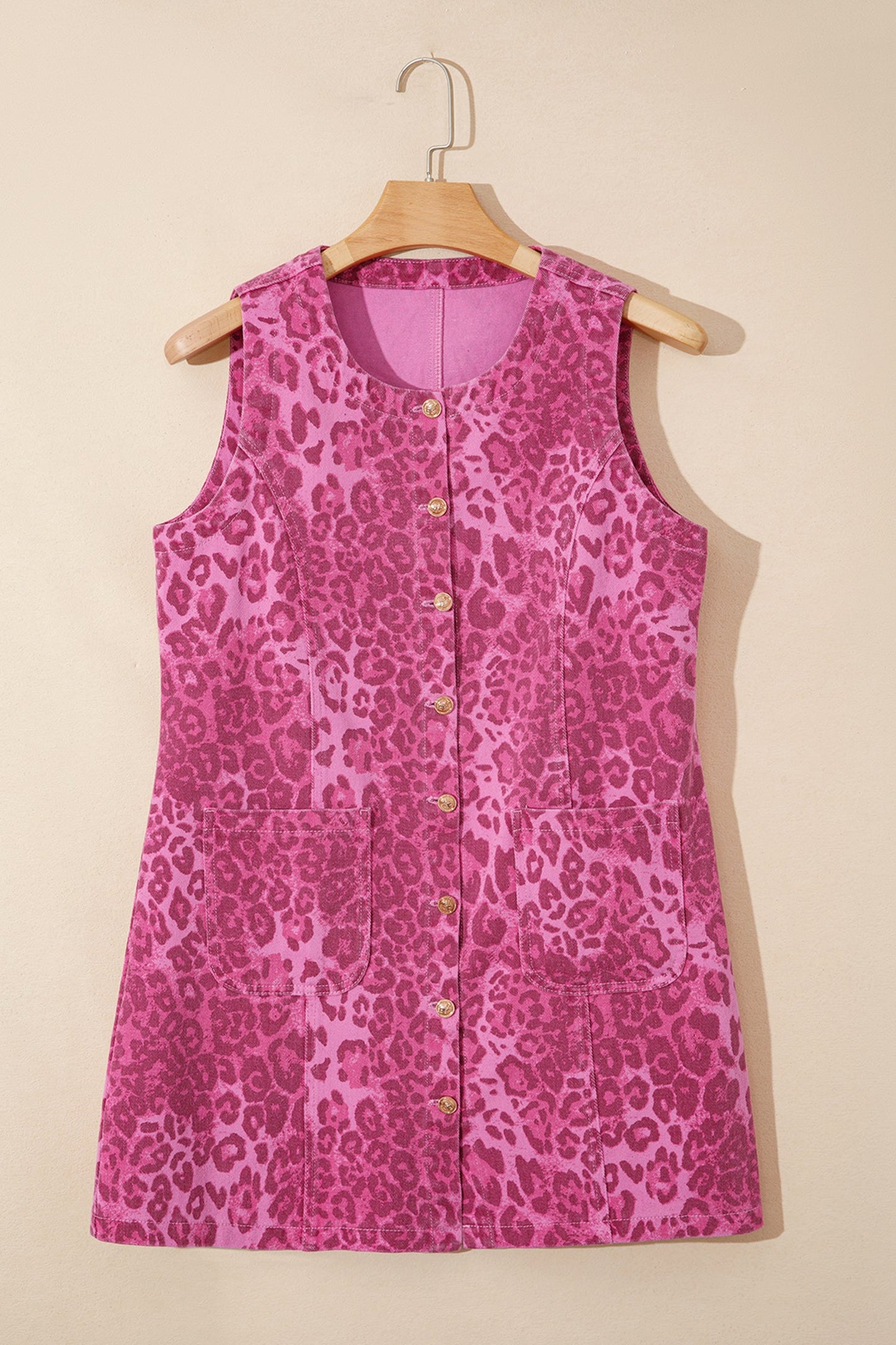 Pattern Pink Sleeveless Casual Denim Dress