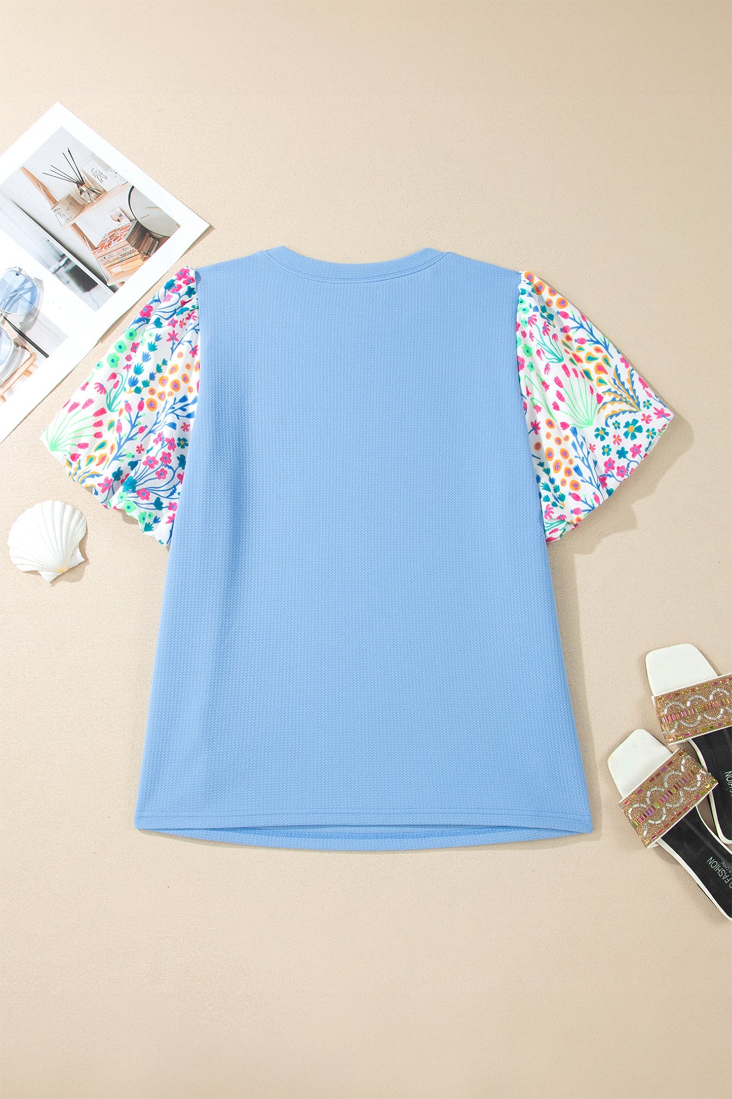 Plus Contrast Floral Sleeve Top