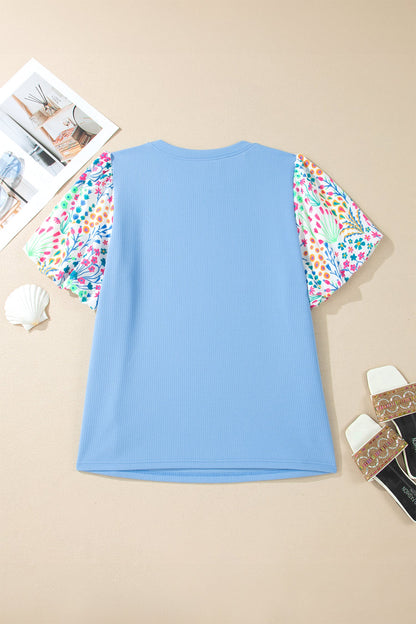 Plus Contrast Floral Sleeve Top