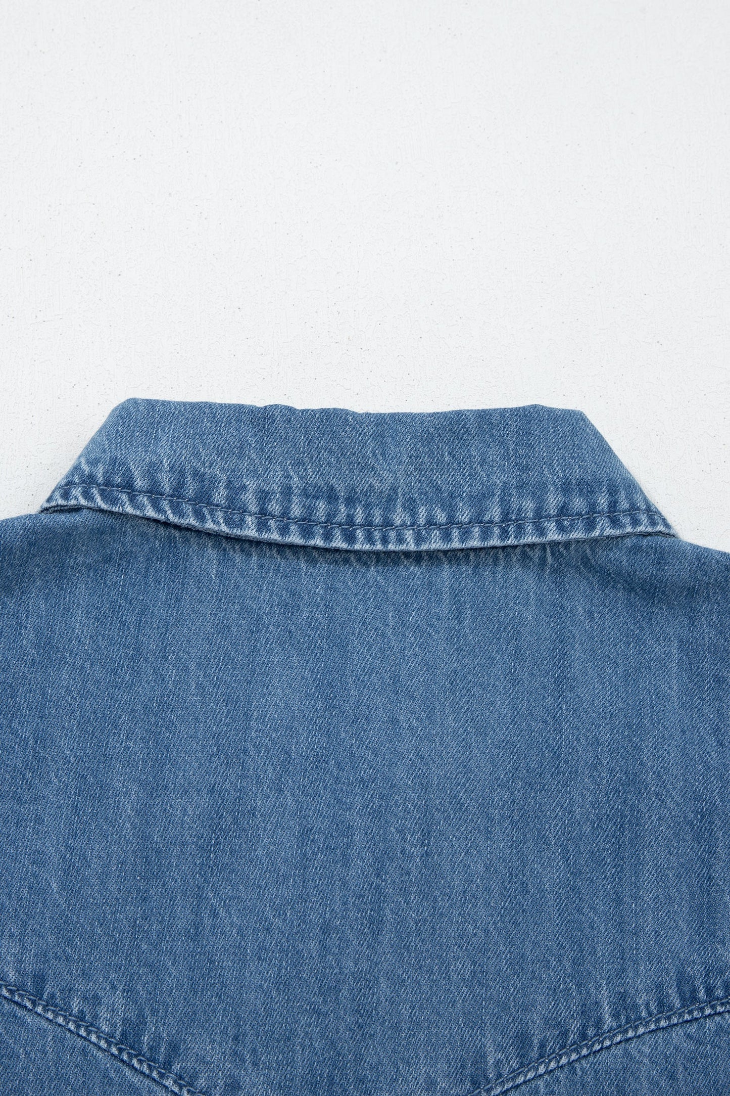 Ruffled Short Sleeve Denim Shirt