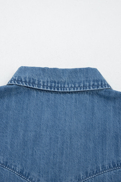 Ruffled Short Sleeve Denim Shirt