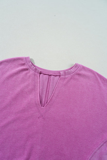 Notched Collar Drop Shoulder Sweatshirt Top
