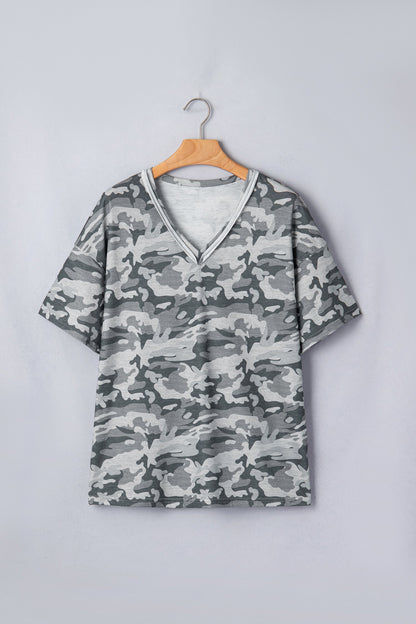 V Neck Raw Edge Tee Camo