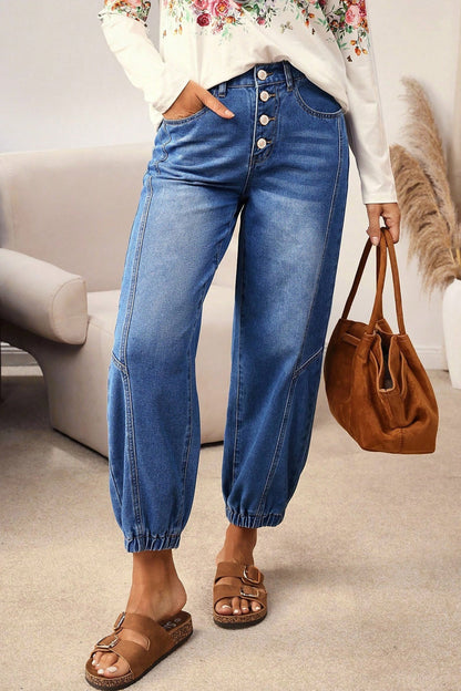 Button Fly Tapered Loose Jeans