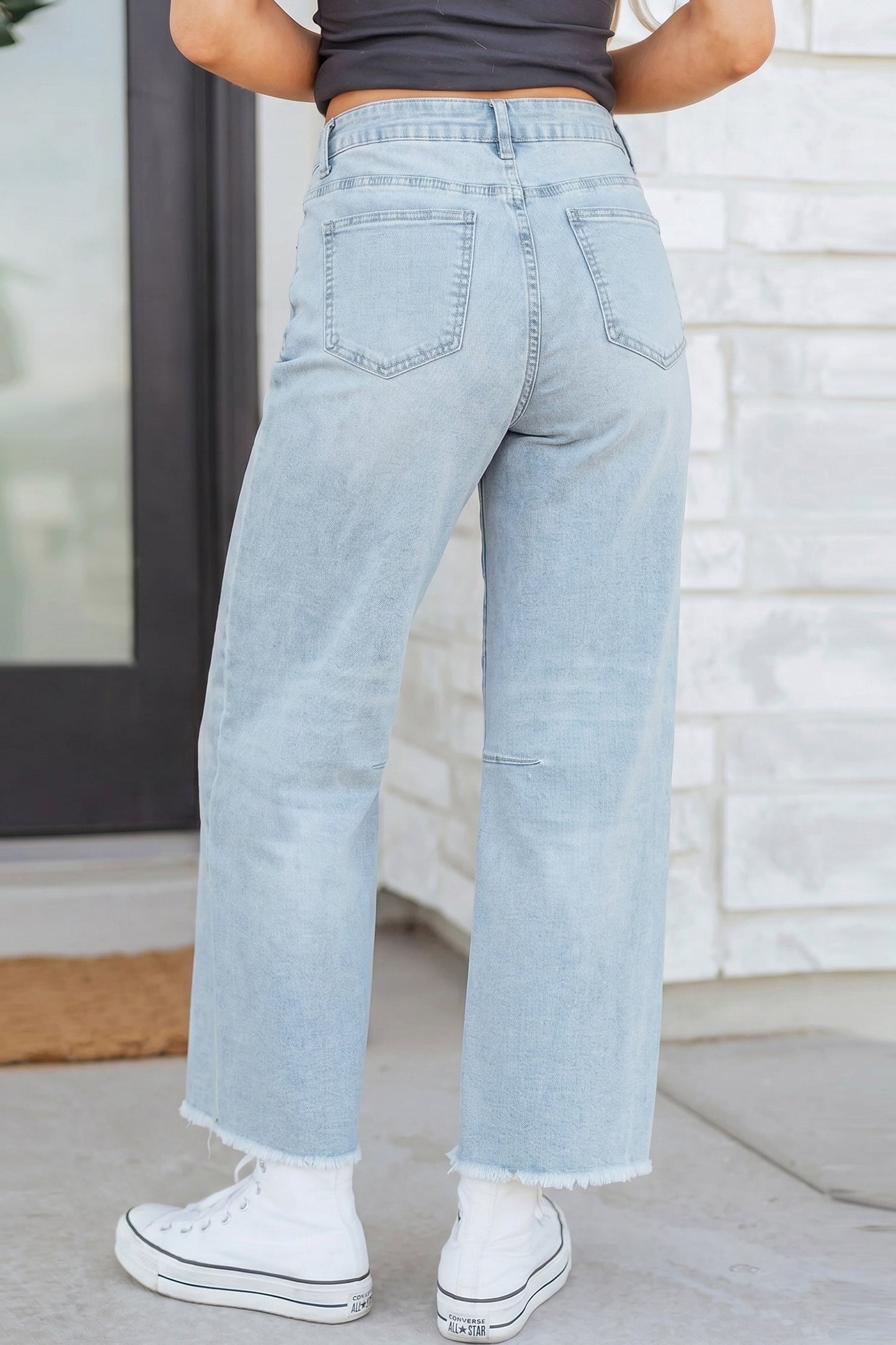 Beau Blue Frayed Crop Straight Jeans