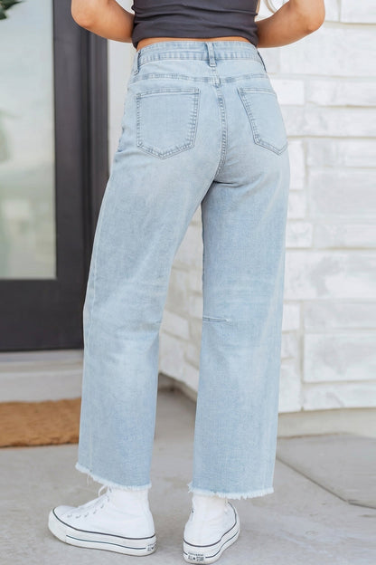 Beau Blue Frayed Crop Straight Jeans