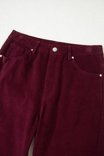 Burgundy Corduroy Wide Leg Pants