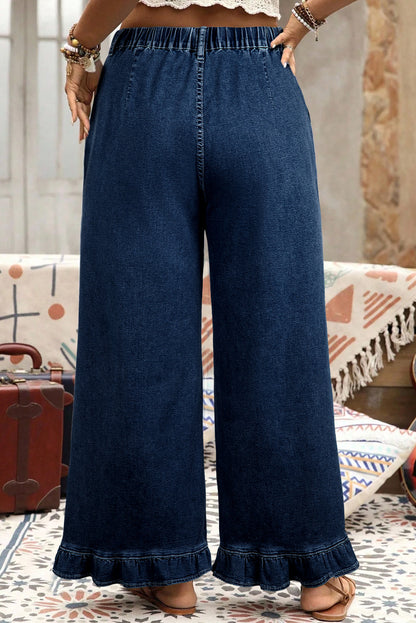 Plus Contemporary Ruffled Wide Leg Denim Pants