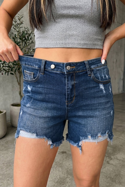 Distressed Whisker Denim Shorts