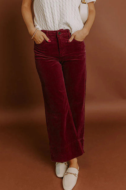 Burgundy Corduroy Wide Leg Pants
