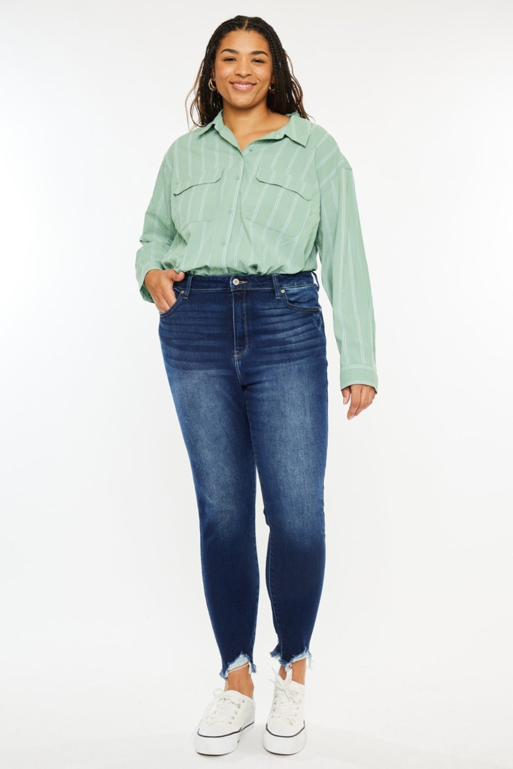 Frayed Ankle Skinny Jeans Dark Rinse
