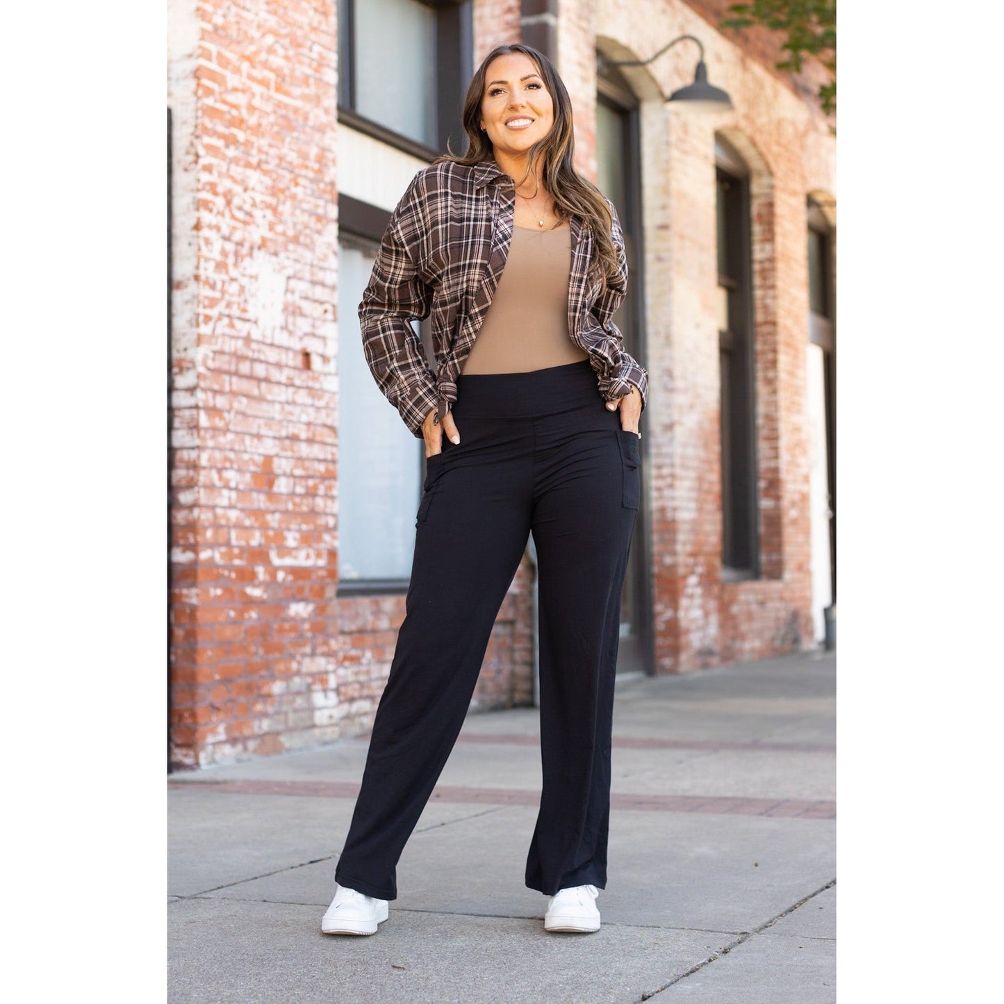 Black Wide Straight Leg Full Length Pants
