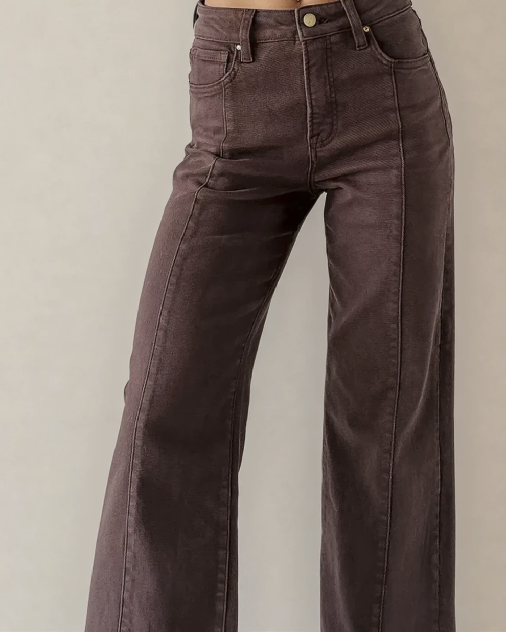 Seamed Center Wide Leg Denim Pants Sandalwood