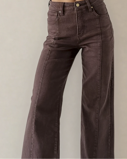 Seamed Center Wide Leg Denim Pants Sandalwood
