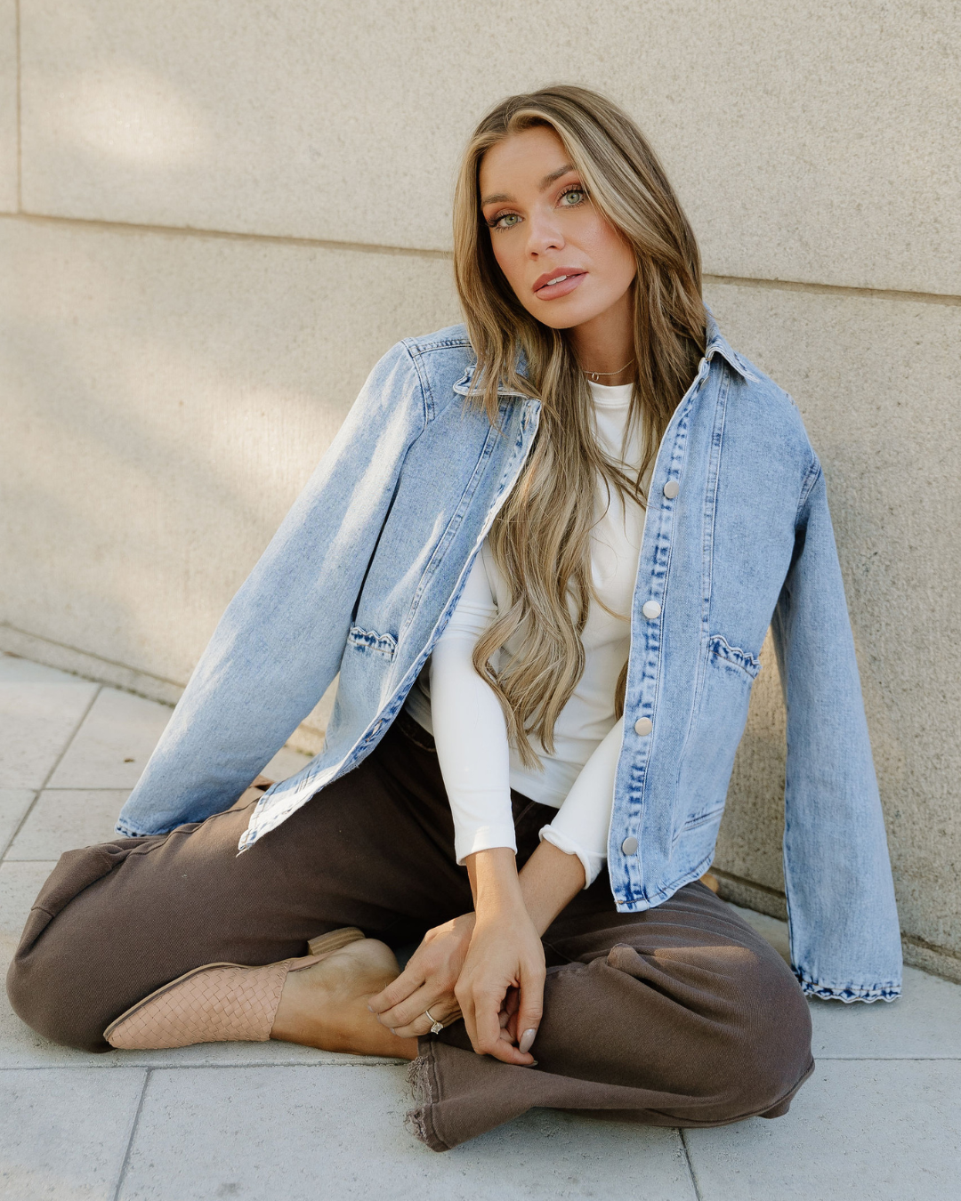 Scallop Trim Mineral Washed Denim Jacket